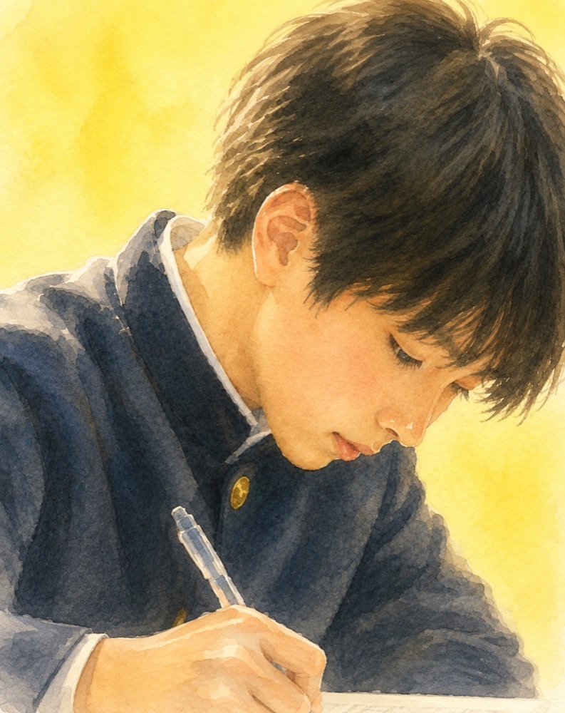 ノートに向かう男子生徒