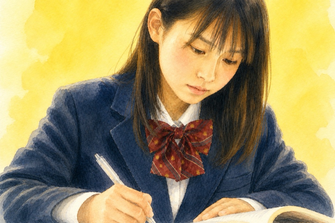ノートに向かう女子生徒